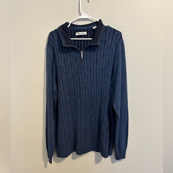 Tommy Bahama Men Navy Island Zone Knit 1/4 Zip Sweater - Picture 2 of 6